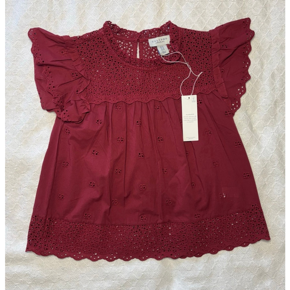 Calypso St. Barth Tops - NWT Calypso St Barth Eyelet Embroidered Blouse Ruffle Sleeve Burgundy Size Med